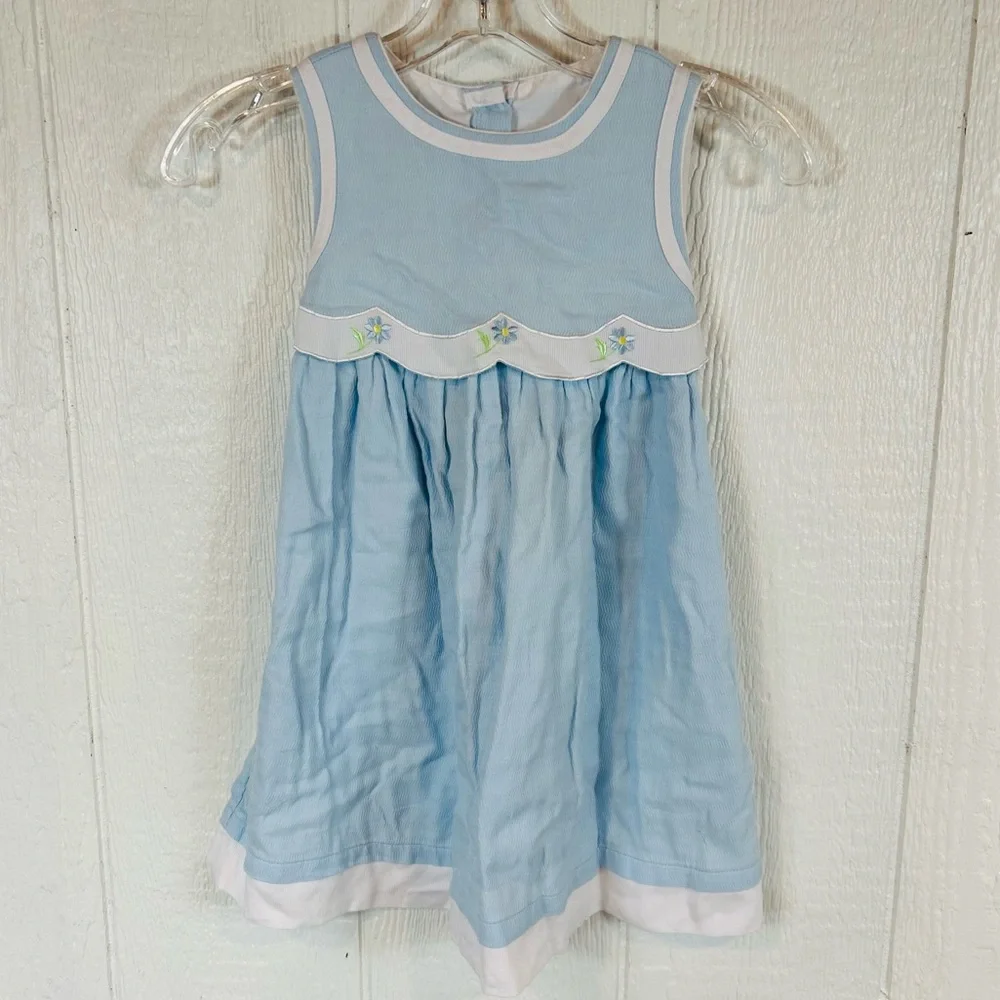 Girls Copper Key Blue and White Sleeveless Sundress